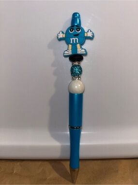 M&M Blue Character Pen with Beaded Accents